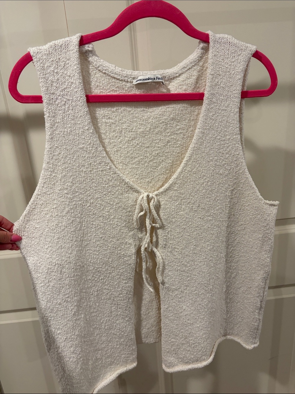Abercrombie & Fitch Cream Textured Tie-Front Tank